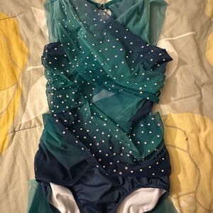 Weissman Teal and Navy Girls Dance Costume Rhinestoned